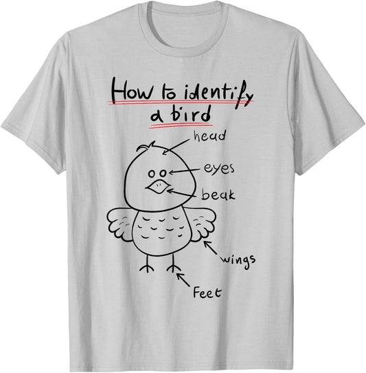 How To Identify A Bird, Funny Physiology Study Diagram T-Shirt - T-Shirt | Ash
