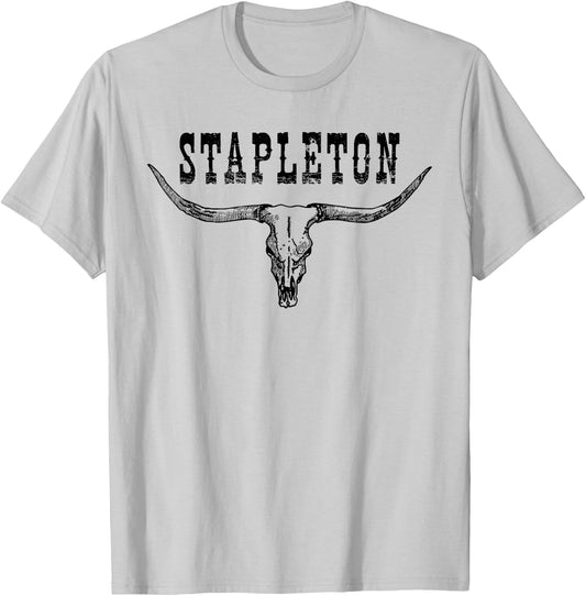 Western Stapleton Cow Skull Stapleton Punchy Cowboy Cowgirl T-Shirt - T-Shirt | Ash