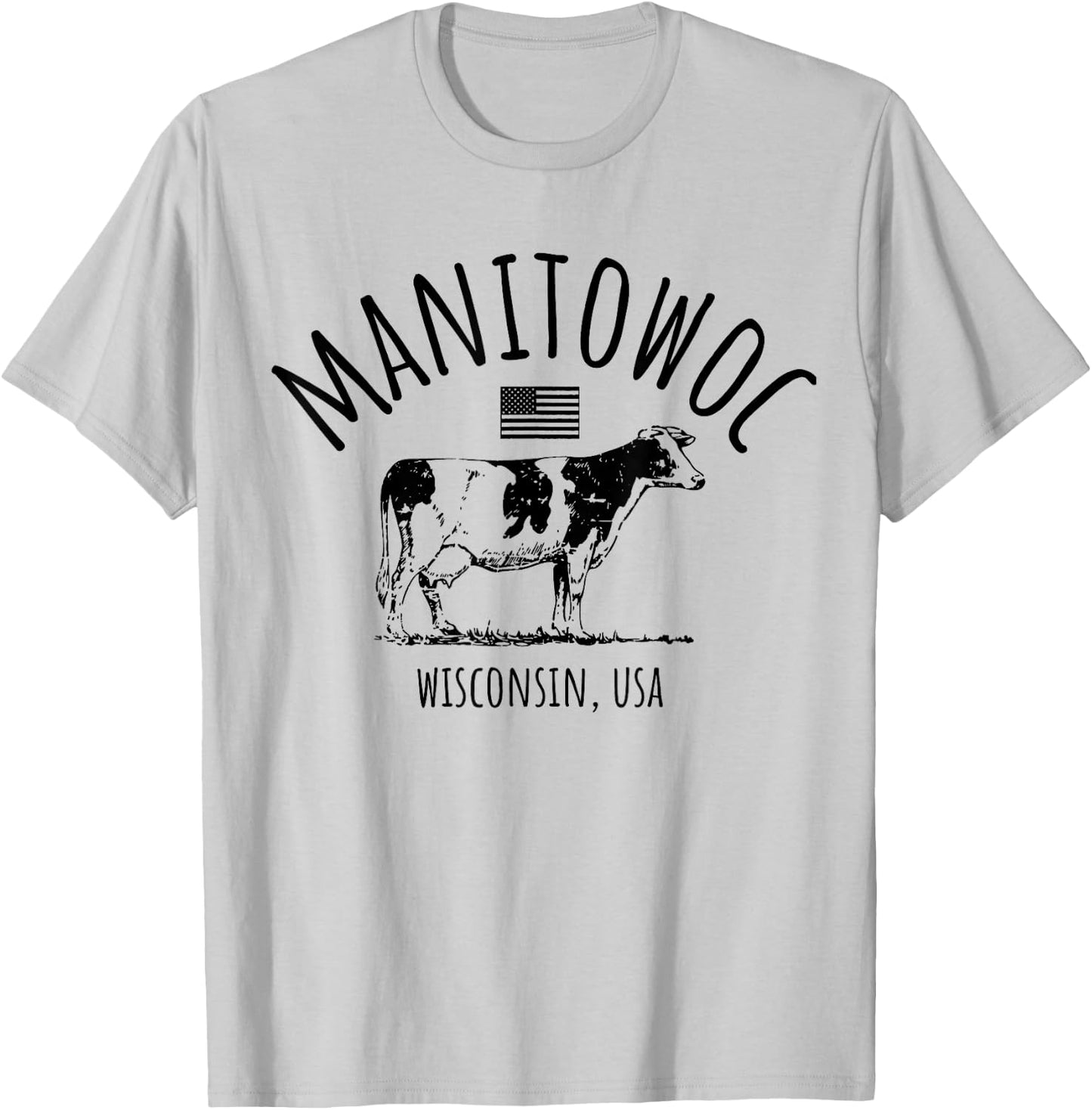 Manitowoc Wisconsin USA Retro Cow Vintage Style Design T-Shirt - T-Shirt | Ash