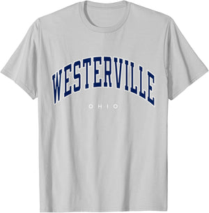 Westerville Ohio OH Varsity Style Navy Text T-Shirt - T-Shirt | Ash