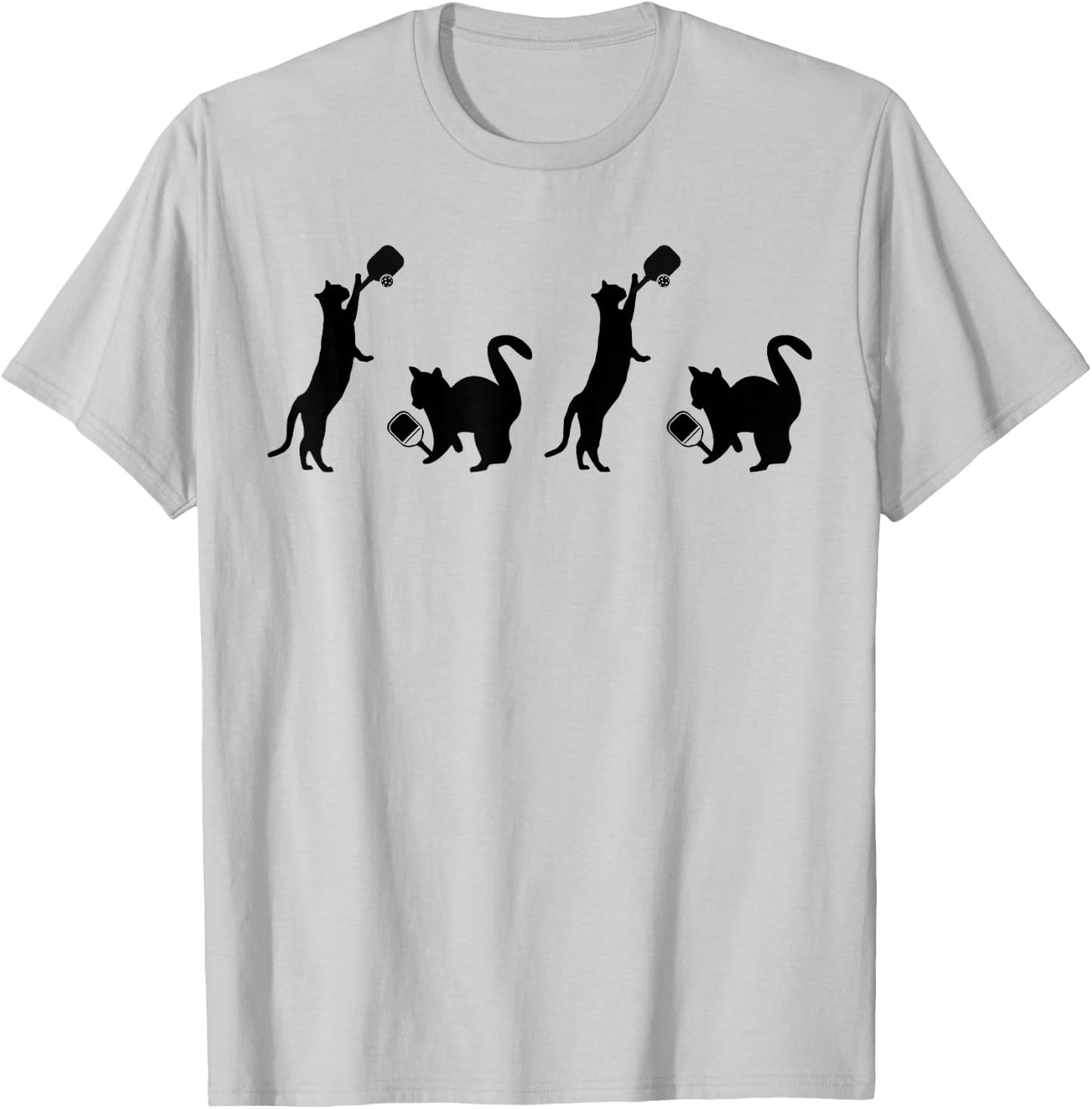 Cats Playing Pickleball Funny Cat Lover Cute Pickleball T-Shirt - T-Shirt | Ash