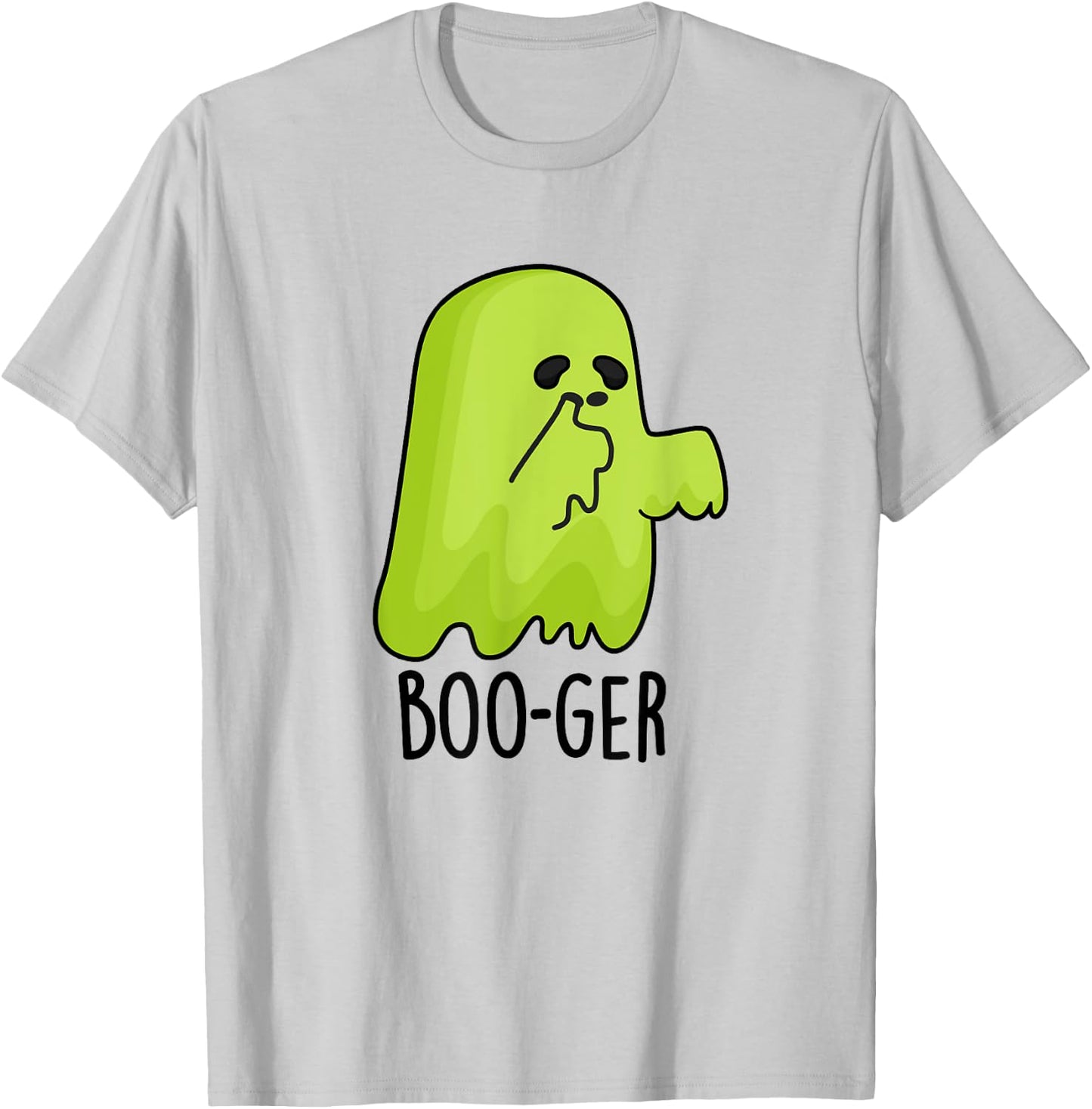 Boo-ger Funny Nose Picking Ghost Pun T-Shirt - T-Shirt | Ash