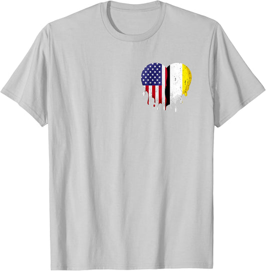 Garifuna Heritage American Grown Heart Garifuna Flag T-Shirt - T-Shirt | Ash