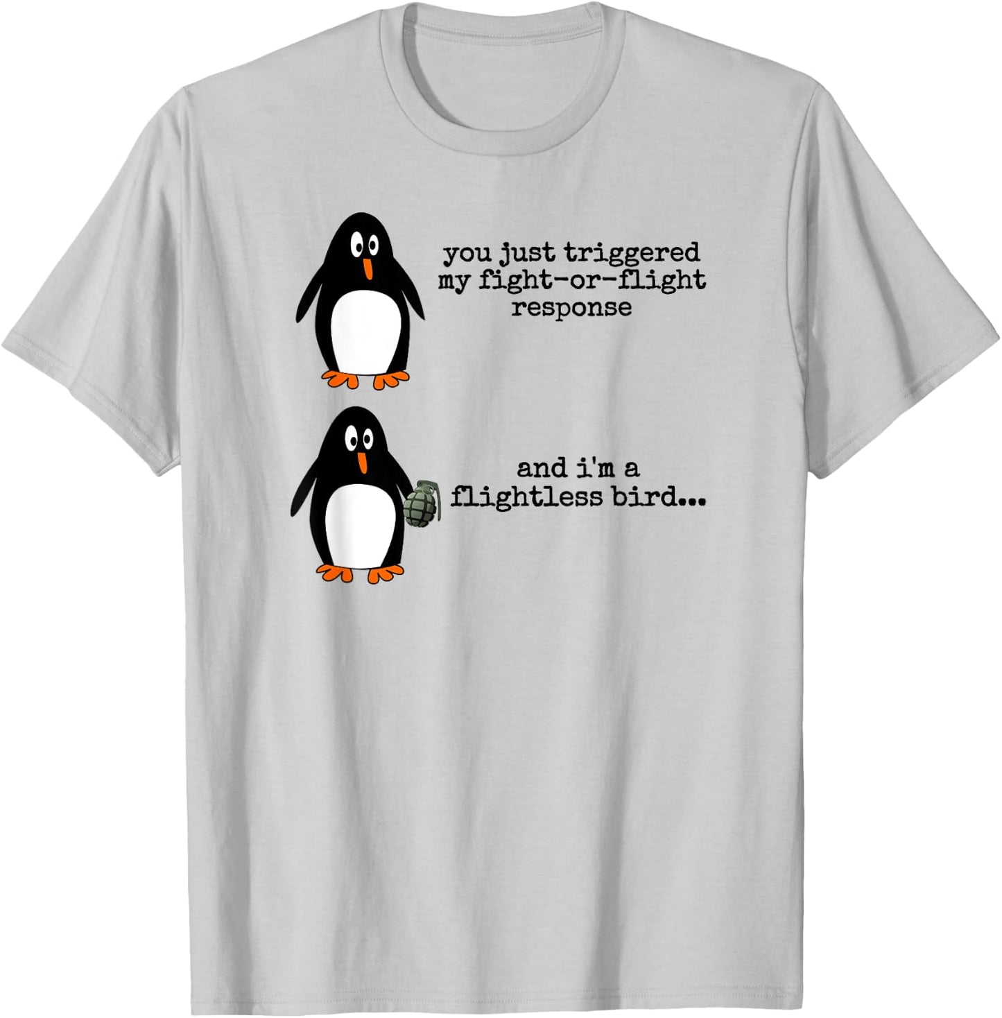 Penguin Fight Or Flight Meme Flightless Bird Social Anxiety T-Shirt - T-Shirt | Ash