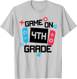 Gamer Back To School Shirt Boy Game On Fourth 4th Grade T-Shirt - T-Shirt | Ash