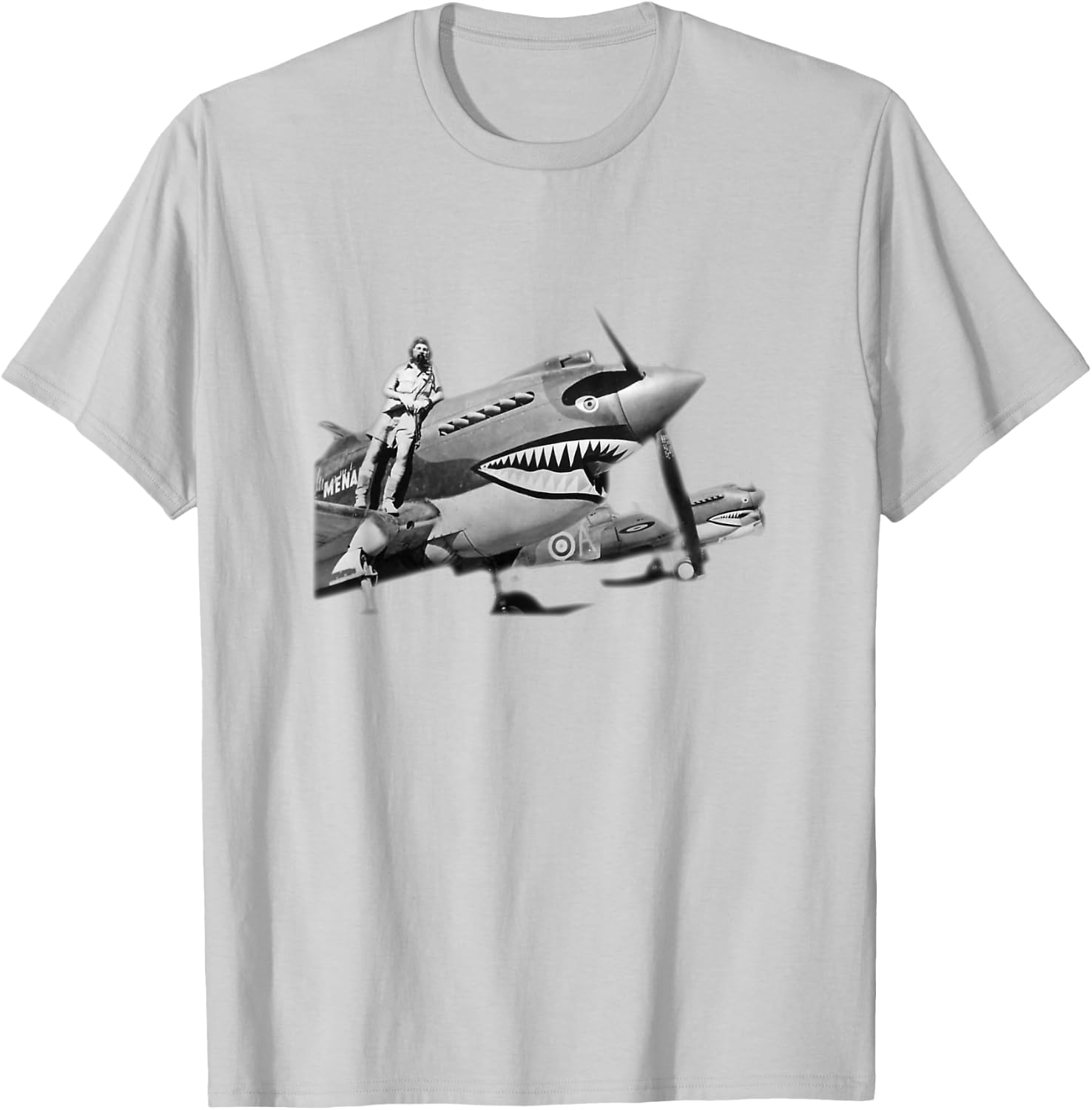 Shark Teeth P-40 Warhawk Nose Art WWII WW2 Airplane Vintage T-Shirt - T-Shirt | Ash