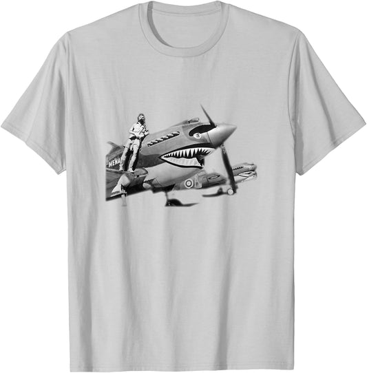 Shark Teeth P-40 Warhawk Nose Art WWII WW2 Airplane Vintage T-Shirt - T-Shirt | Ash