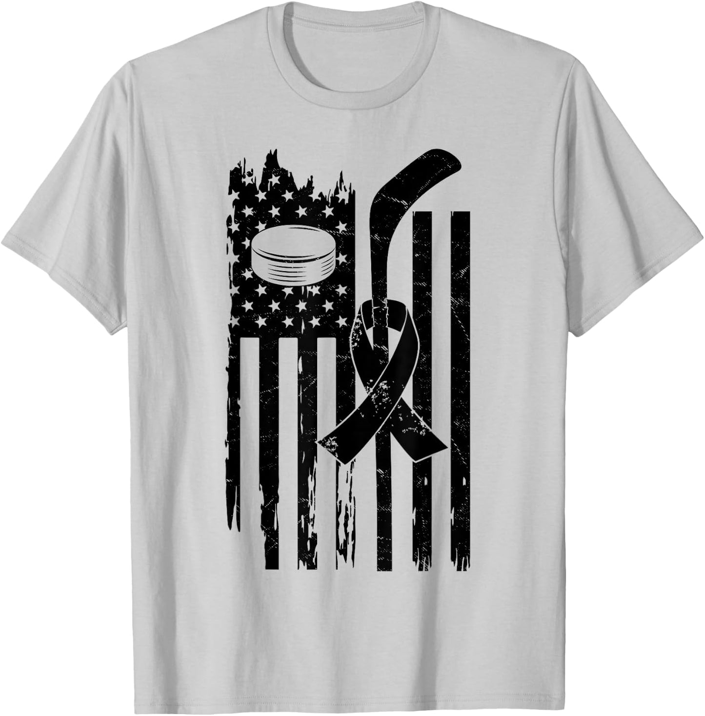 Hockey Pink Ribbon Breast Cancer Awareness Sport Lover T-Shirt - T-Shirt | Ash