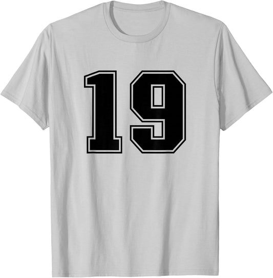 Number #19 Black Sport Number T-Shirt - T-Shirt | Ash