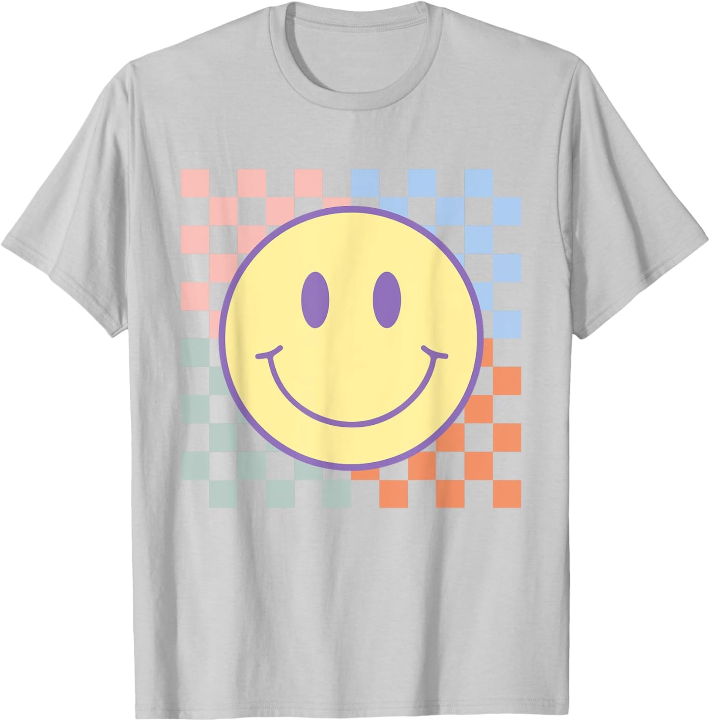 Retro Smile Face Shirts Checkered Pattern Men Kids T-Shirt - T-Shirt | Ash