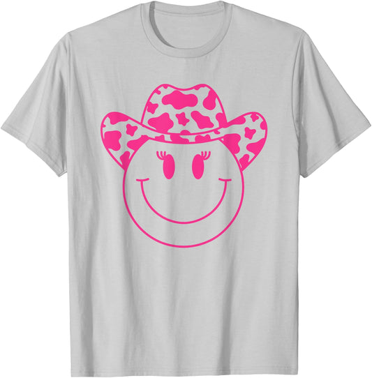 70s Cowgirl Pink Smile Face Cute Happy Face Cowgirl Women T-Shirt - T-Shirt | Ash
