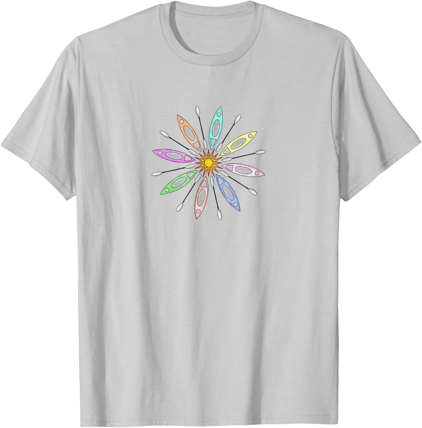 Kayaks and Paddles Around the Sun, Kayakers Mandala Design T-Shirt - T-Shirt | Ash