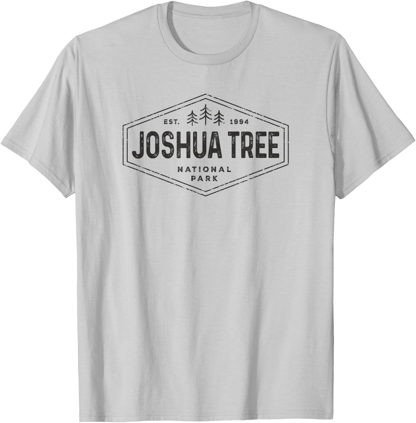 Joshua Tree National Park Shirt Vintage Hexagon Badge Hiking T-Shirt - T-Shirt | Ash