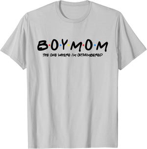 Boy With Mom The One Where I'm Outnumbered Funny Vintage T-Shirt - T-Shirt | Ash