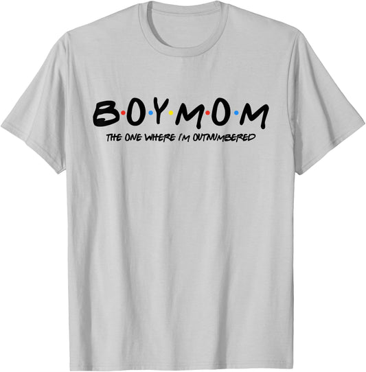 Boy With Mom The One Where I'm Outnumbered Funny Vintage T-Shirt - T-Shirt | Ash