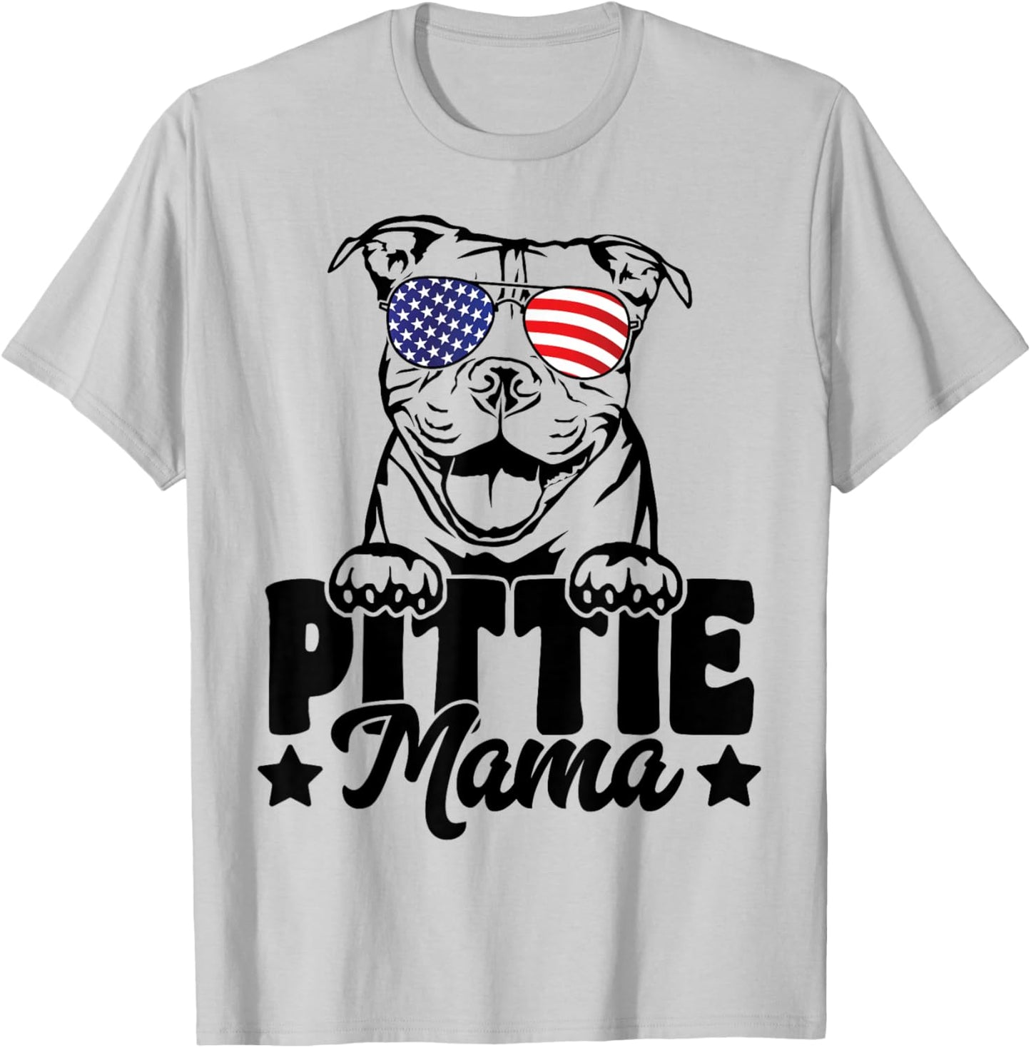 Pittie Mama USA Flag Patriotic Pitbull Dog Lover 4th Of July T-Shirt - T-Shirt | Ash