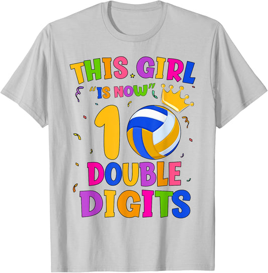 10th Birthday This Girl Is Now 10 Double Digits Volleyball T-Shirt - T-Shirt | Ash
