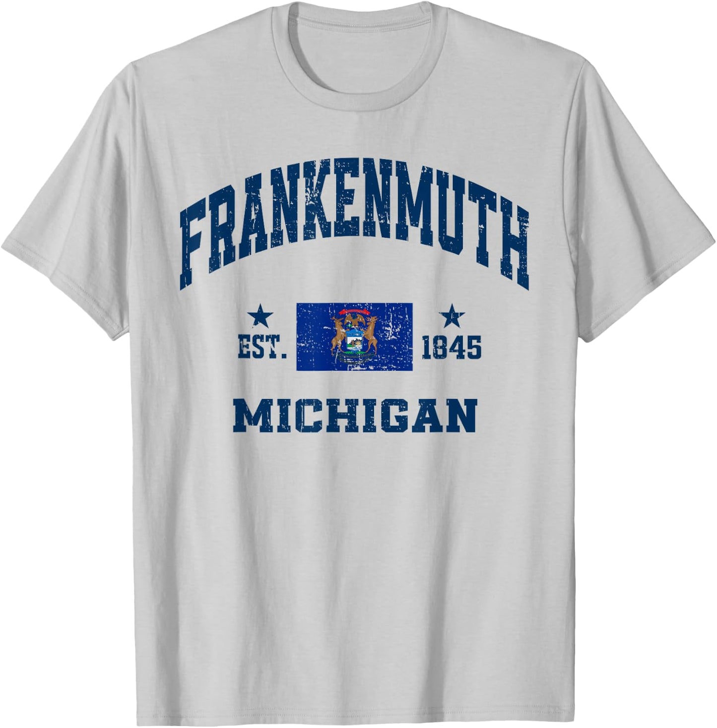 Frankenmuth Michigan MI Vintage State Athletic Navy T-Shirt - T-Shirt | Ash