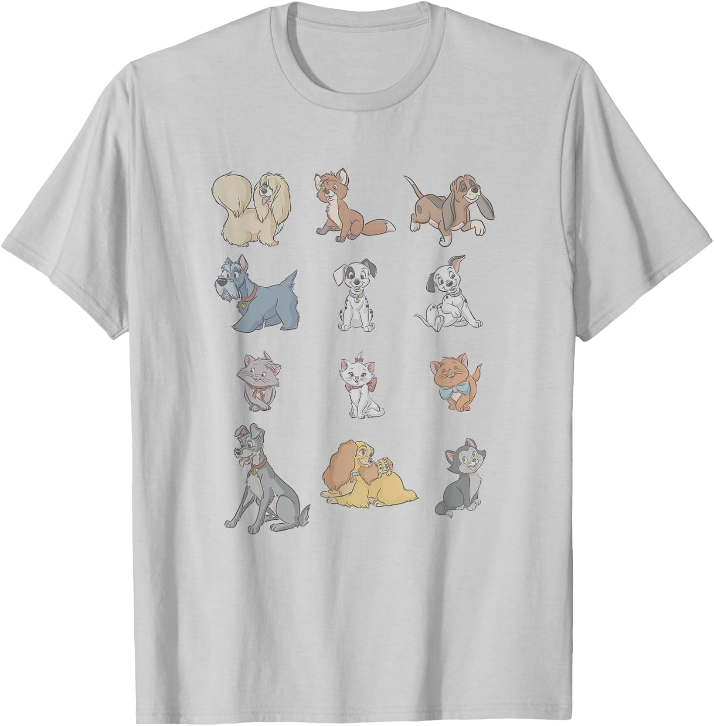 Disney Classic Characters Cats And Dogs Collage Vintage T-Shirt - T-Shirt | Ash