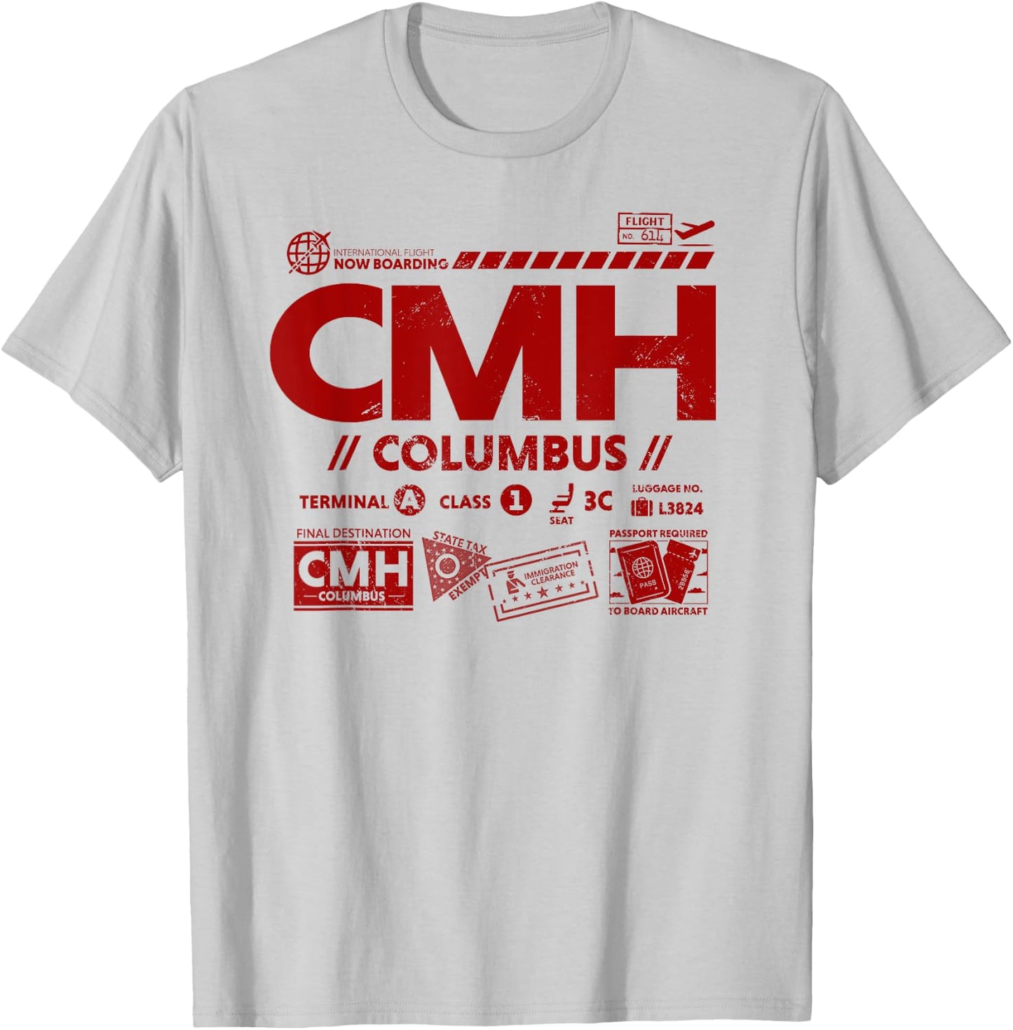 Vintage Columbus CMH Airport Code Travel Day Retro Ohio Tag T-Shirt - T-Shirt | Ash