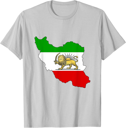 Iran flag with lion and sun symbol Rostam Iran´s unity T-Shirt - T-Shirt | Ash