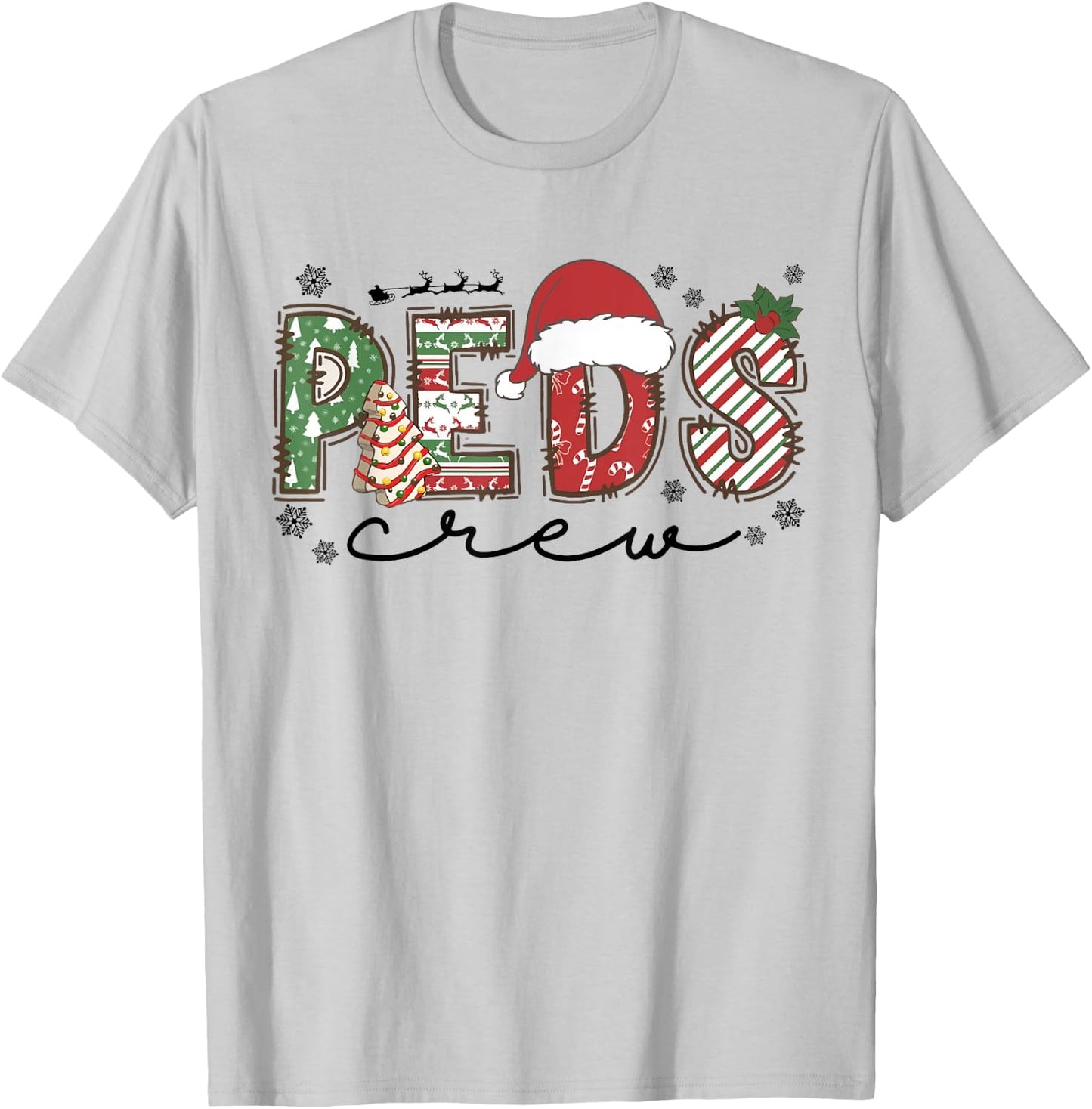 Funny Pediatric Nurse Christmas PEDS Crew Nursing Cute Xmas T-Shirt - T-Shirt | Ash