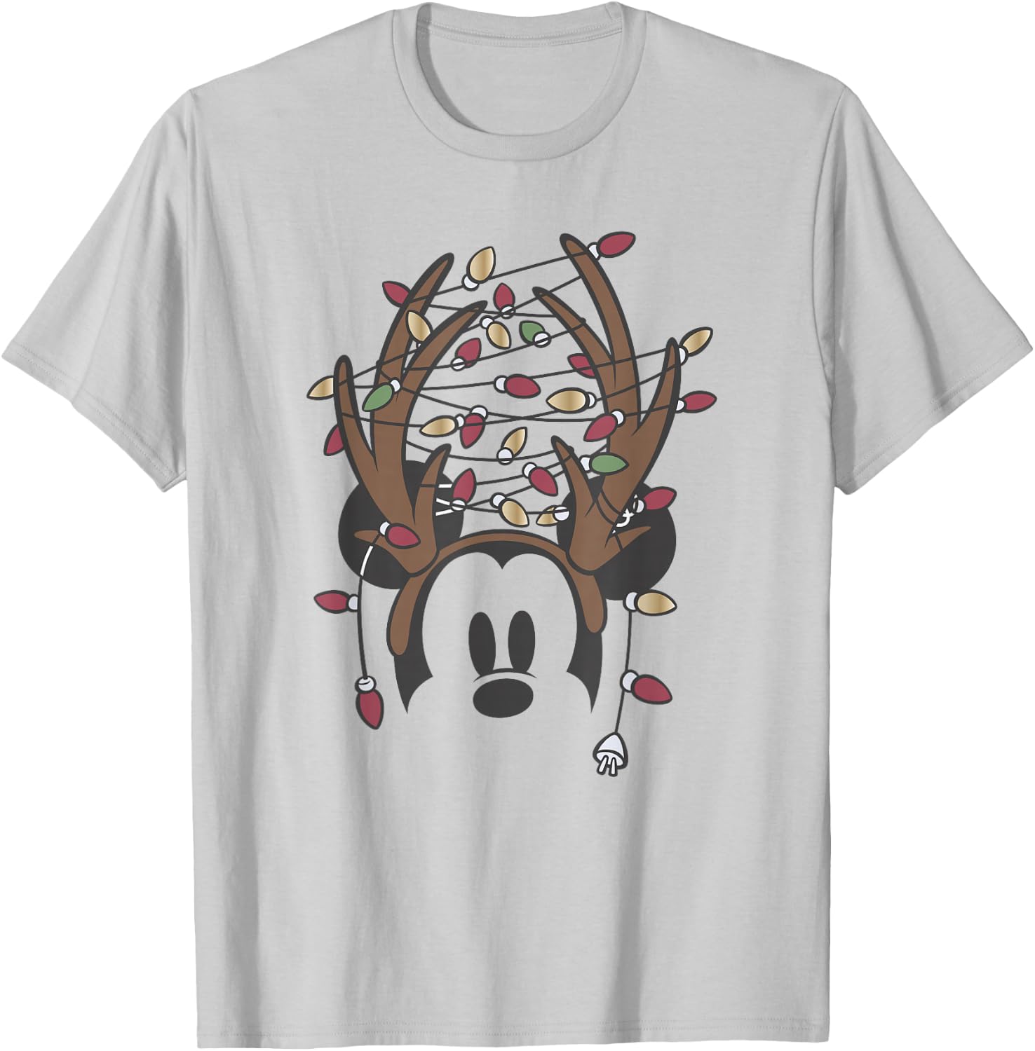 Disney Mickey Christmas Tangled Lights Antlers T-Shirt - T-Shirt | Ash