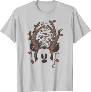 Disney Mickey Christmas Tangled Lights Antlers T-Shirt - T-Shirt | Ash