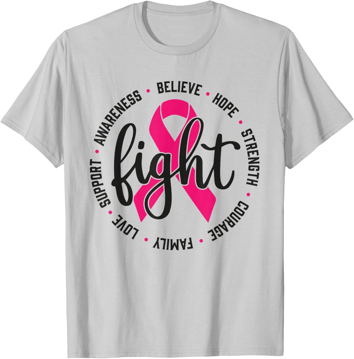 Fight Breast Survivor Pink Ribbon Breast Cancer Awareness T-Shirt - T-Shirt | Ash