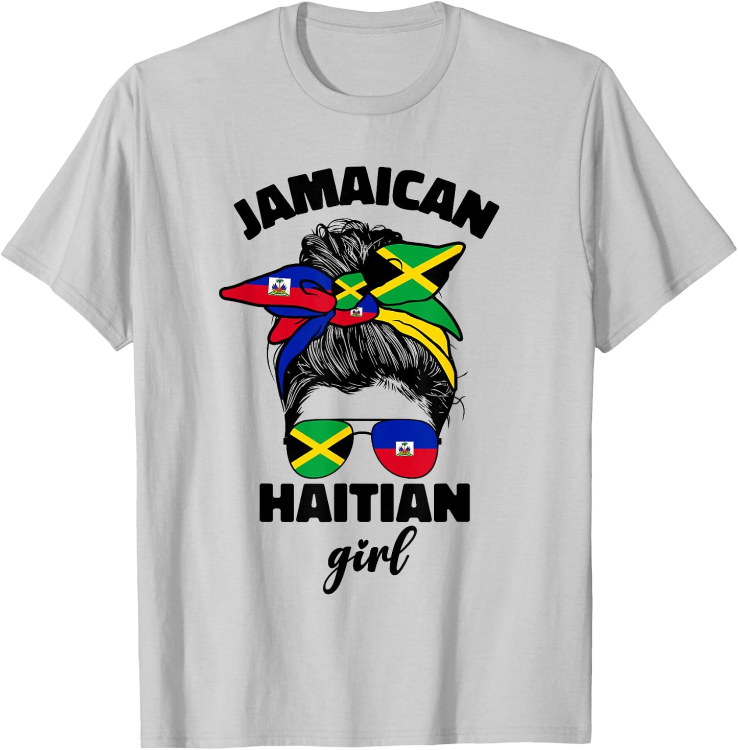 Half Jamaican Haitian Jamaica Flag Haiti Ayiti Girl Women T-Shirt - T-Shirt | Ash