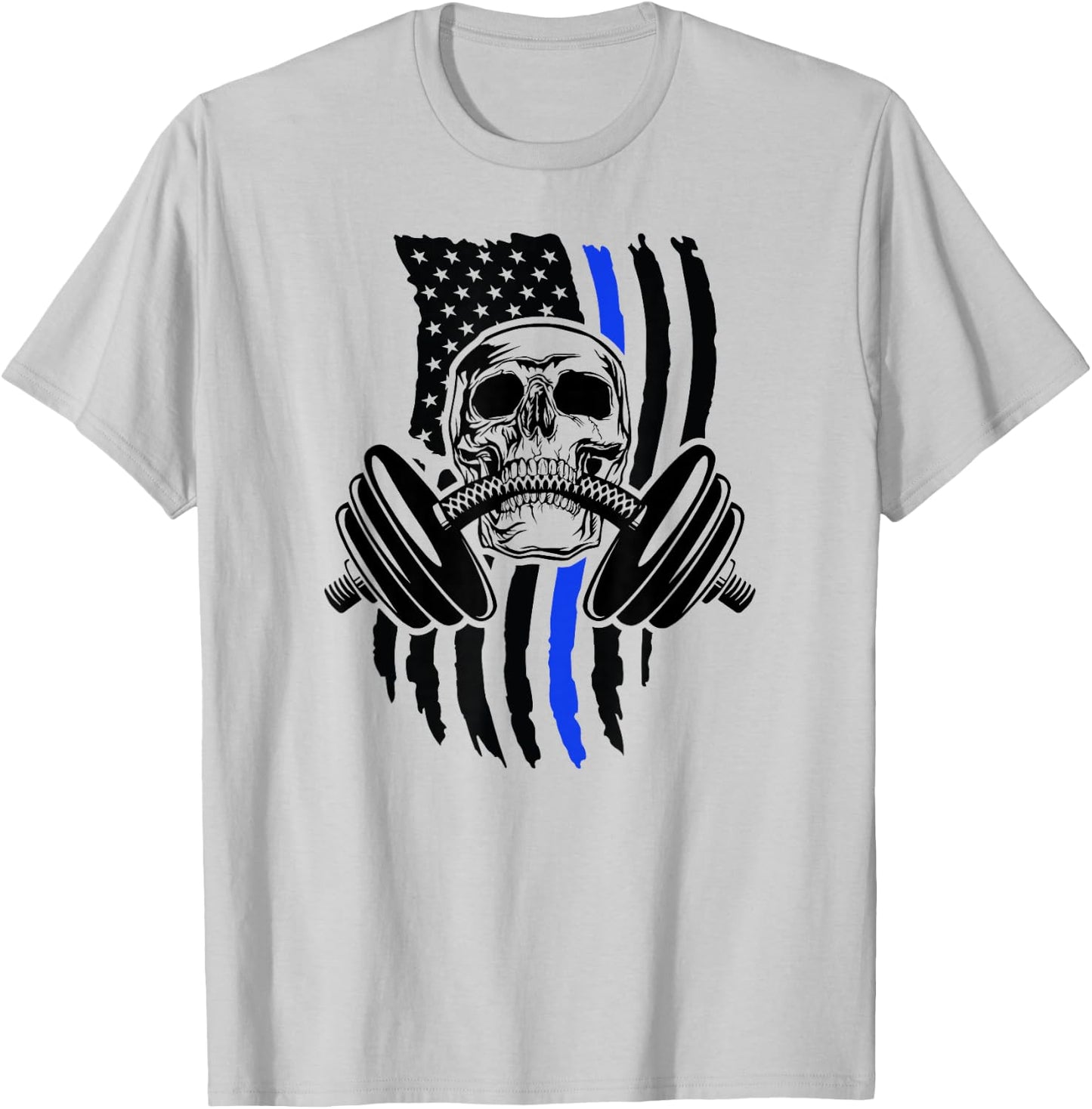 Thin Blue Line Law Enforcement Police Fitness Skeleton T-Shirt - T-Shirt | Ash