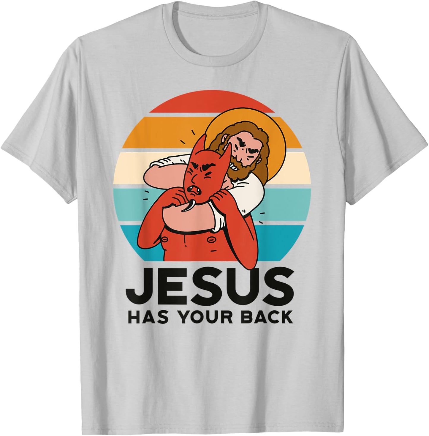 Jesus Has Your Back The Devil Sunset Graphic Funny Christian T-Shirt - T-Shirt | Ash