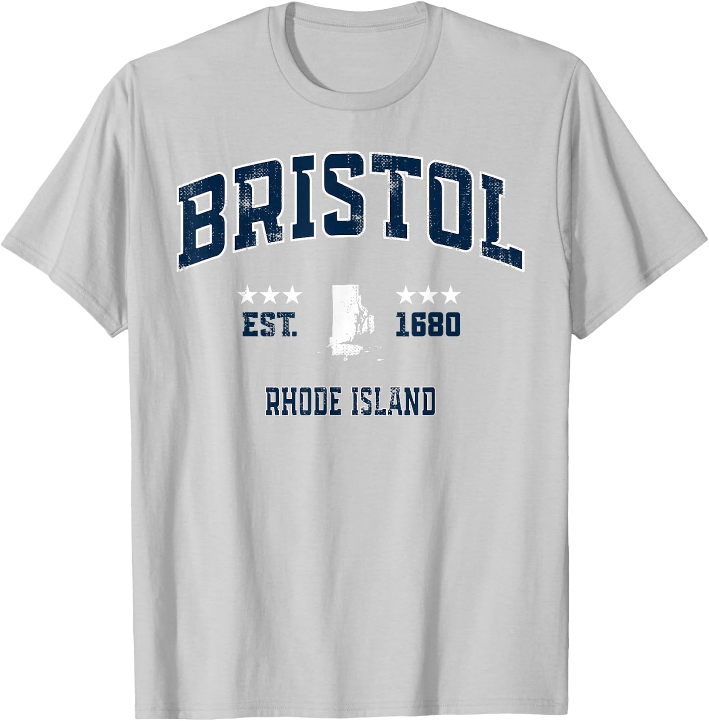 Bristol Rhode Island RI Vintage Athletic Navy Sports T-Shirt - T-Shirt | Ash