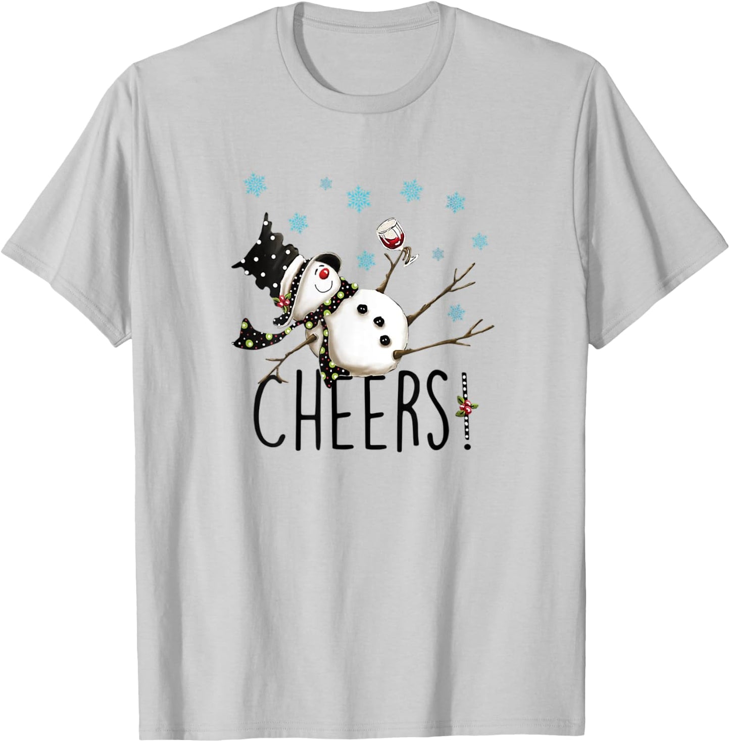 Cheers Snowman And Wine Christmas Apparel & Clothing T-Shirt - T-Shirt | Ash