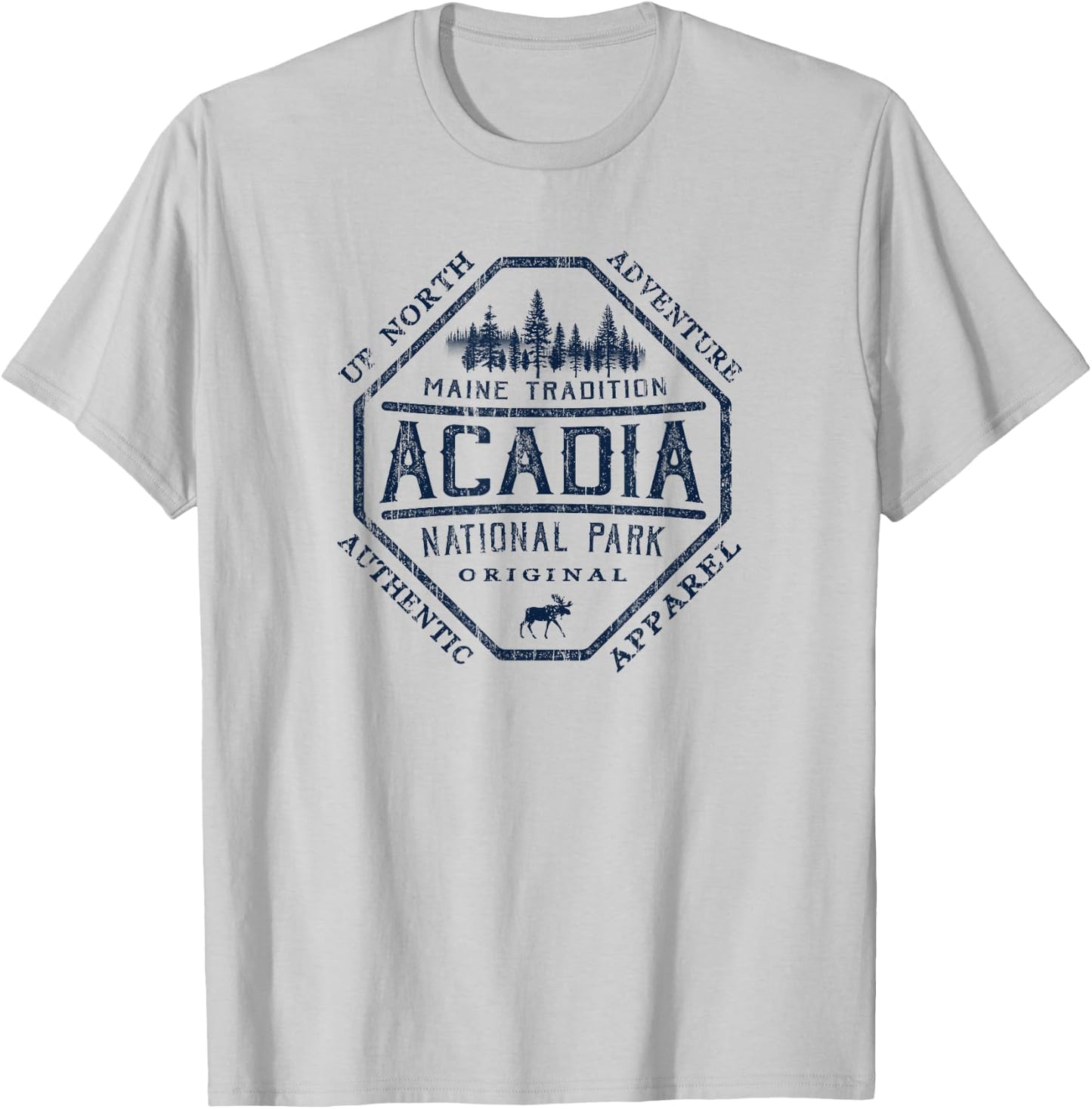Acadia National Park Destinations Vintage , -Adults, Grey, Small, Short Sleeve, Classic Fit T-Shirt - T-Shirt | Ash