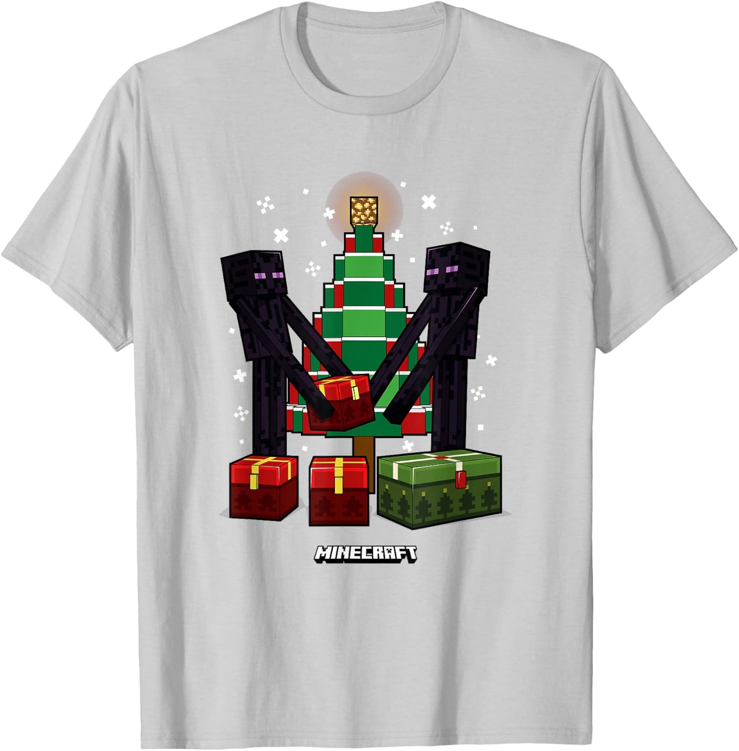 Minecraft Christmas Endermen Gift Exchange Xmas Tree T-Shirt - T-Shirt | Ash