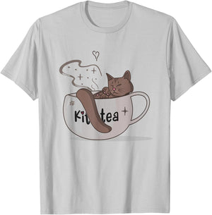 Kit-Tea, Kit Tea Kittens With a Cup of Tea, Funny Cat Gifts Women Kids T-Shirt - T-Shirt | Ash