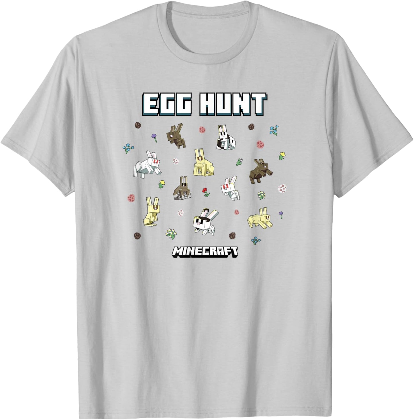 Minecraft Easter Egg Hunt Jumping Rabbits Eggs And Flowers T-Shirt - T-Shirt | Ash