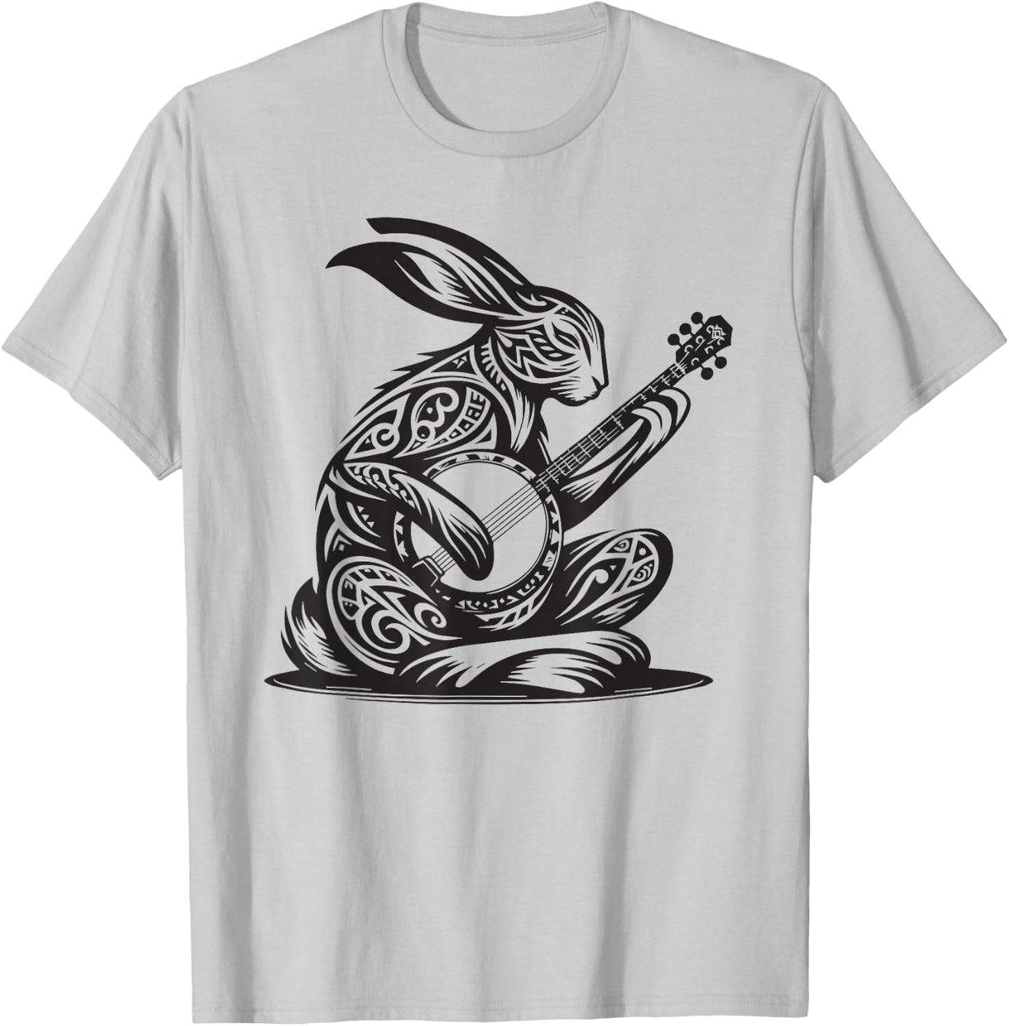 Bunny Rabbit Playing Banjo Tribal Art Music Festival Zen T-Shirt - T-Shirt | Ash