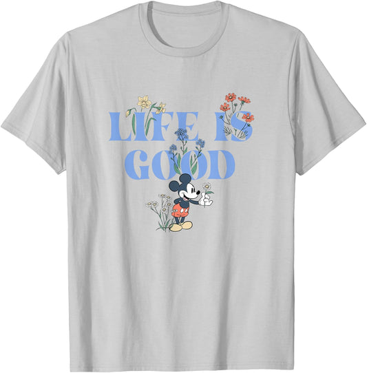 Disney Mickey and Friends Life is Good Vintage Cute Logo T-Shirt - T-Shirt | Ash