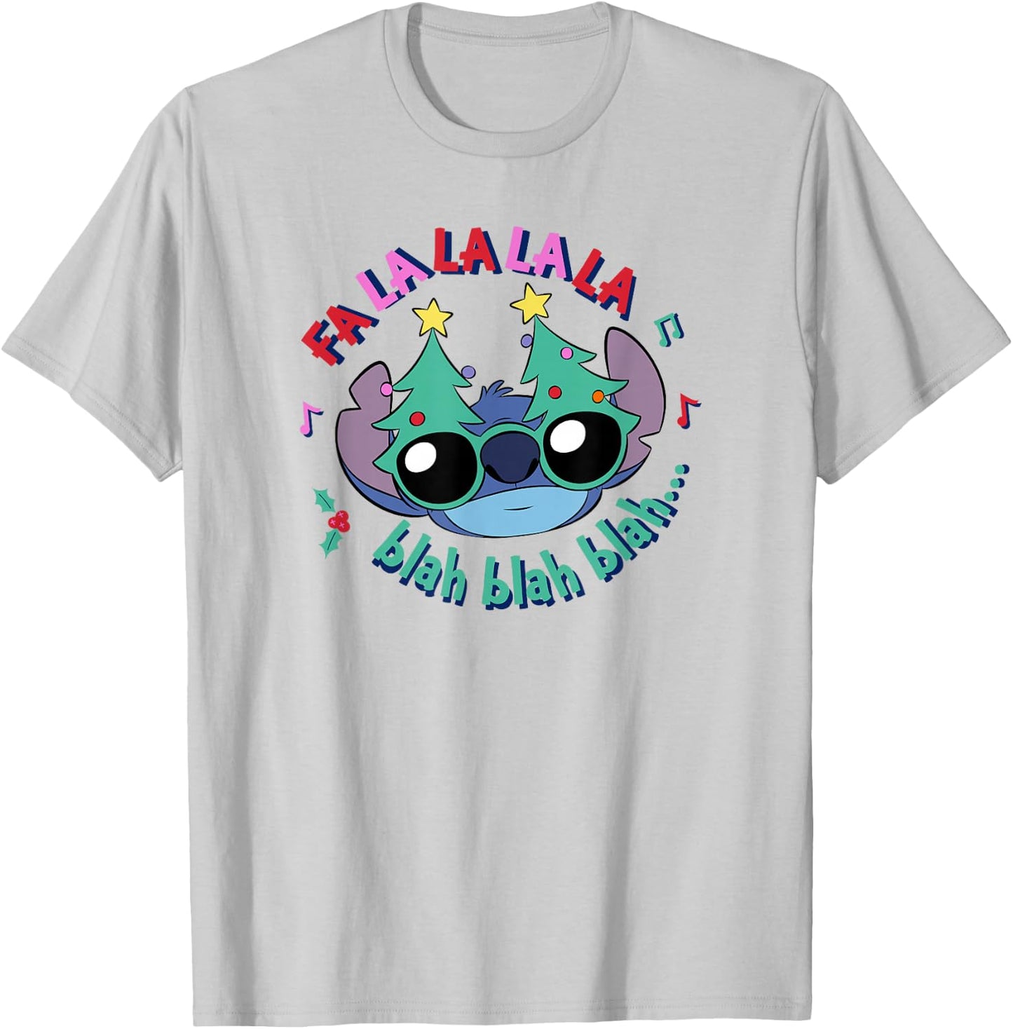 Disney Lilo & Stitch Christmas Fa La Blah Big Face T-Shirt - T-Shirt | Ash