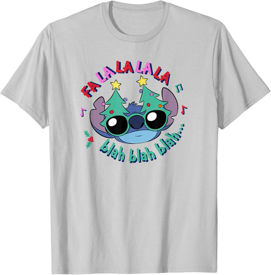Disney Lilo & Stitch Christmas Fa La Blah Big Face T-Shirt - T-Shirt | Ash