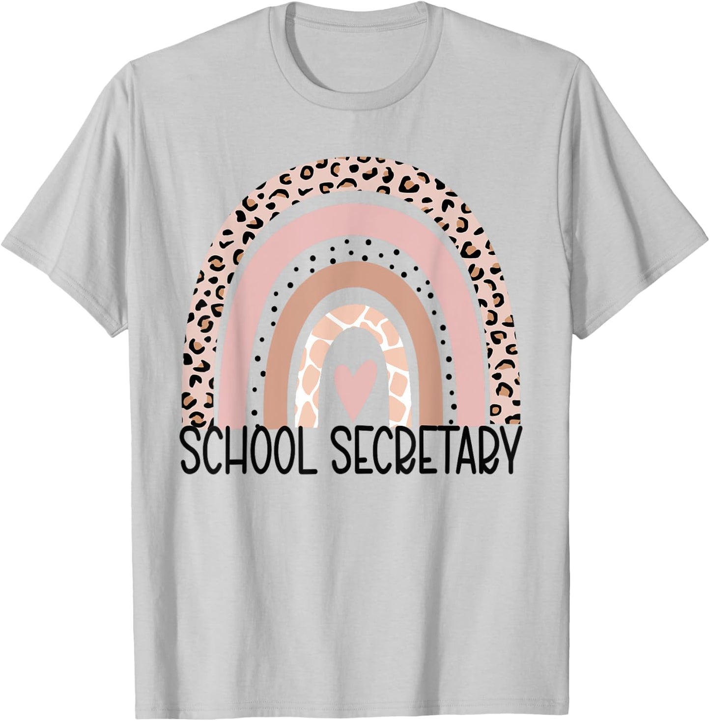 School Secretary leopard rainbow Cute School Secretary T-Shirt - T-Shirt | Ash