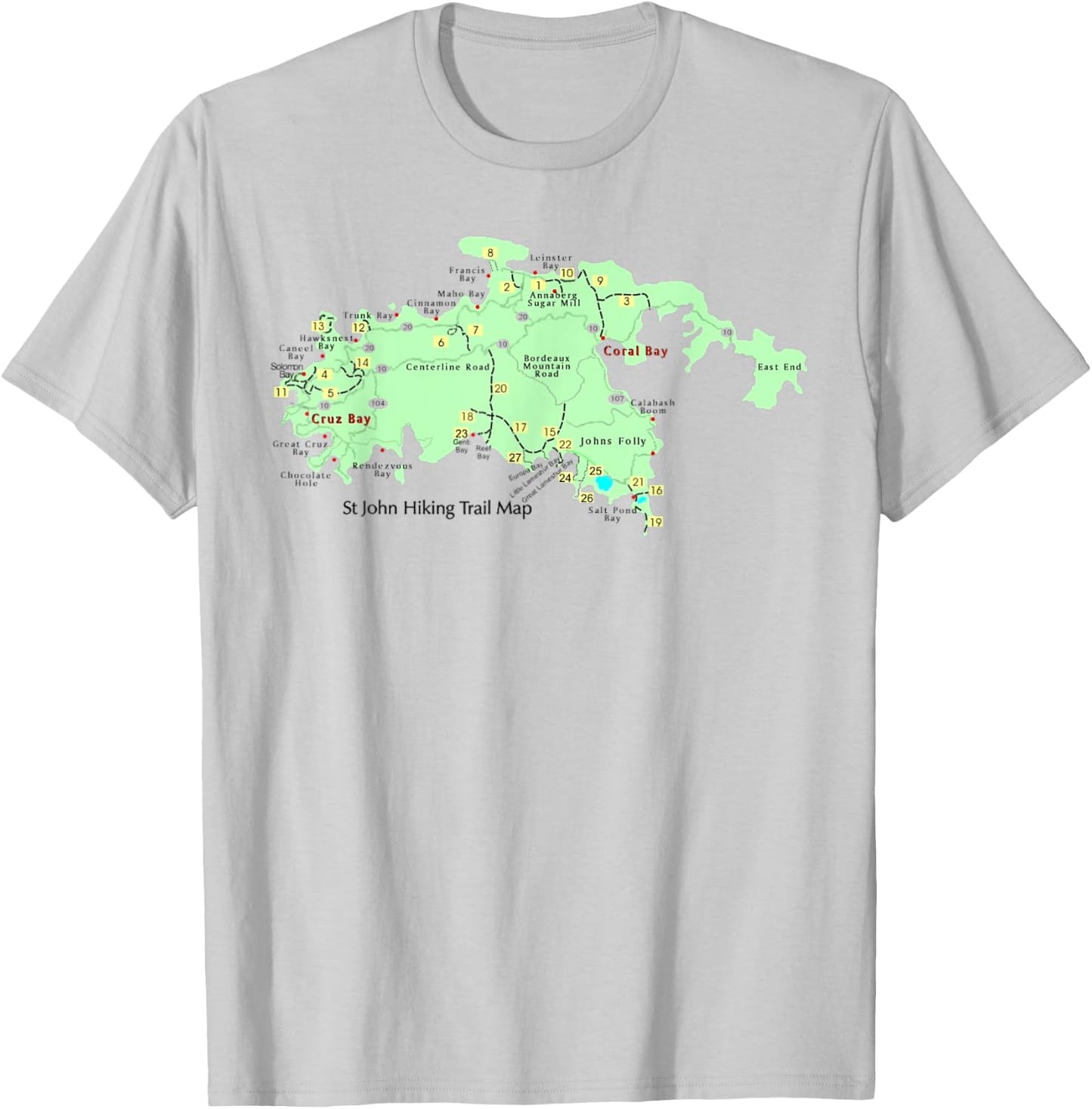 U.S. Virgin Islands Saint John Hiking Trail Map Hiker Gear T-Shirt - T-Shirt | Ash