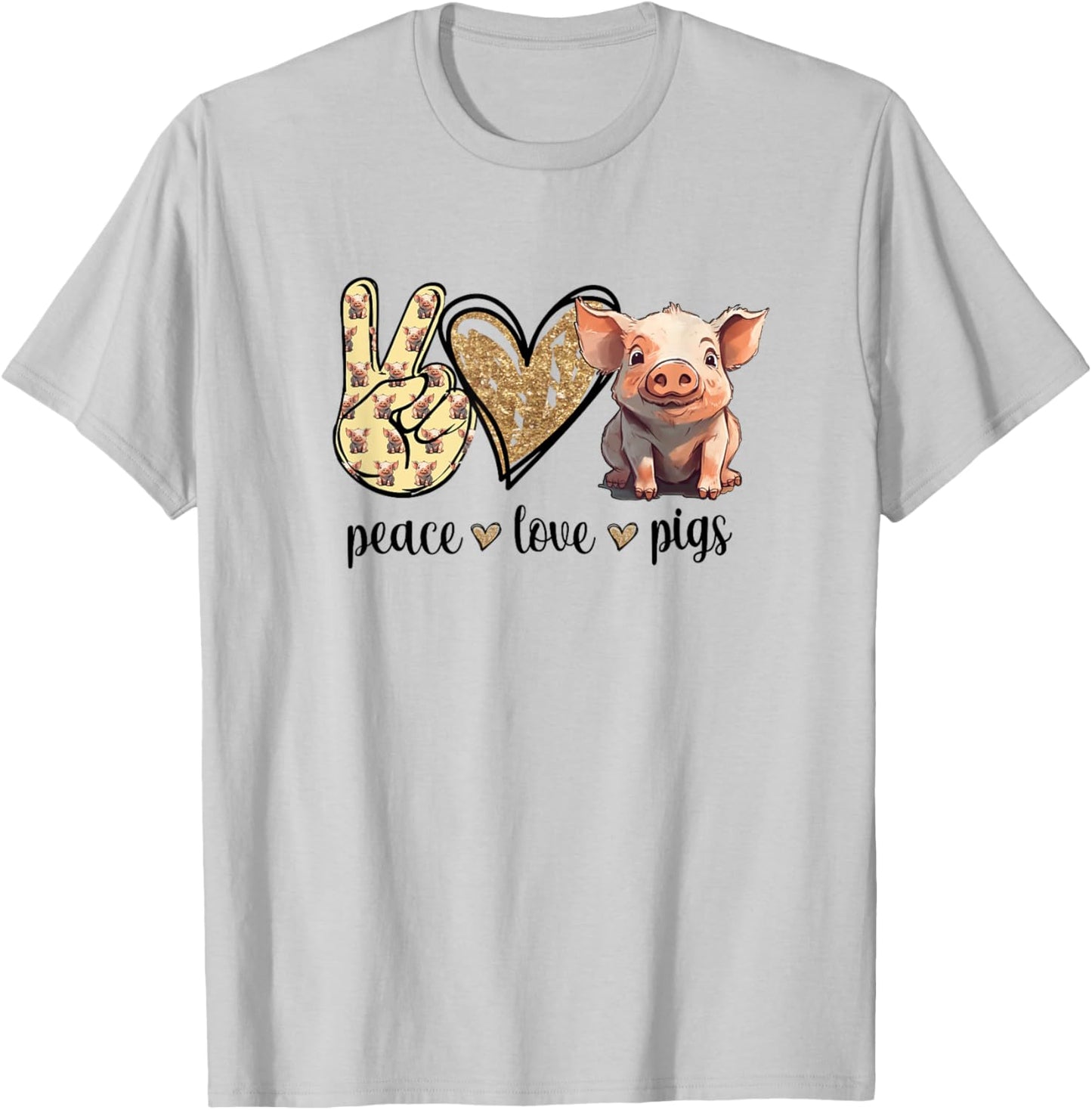 Peace Love Cute Show Pig Lover T-Shirt - T-Shirt | Ash