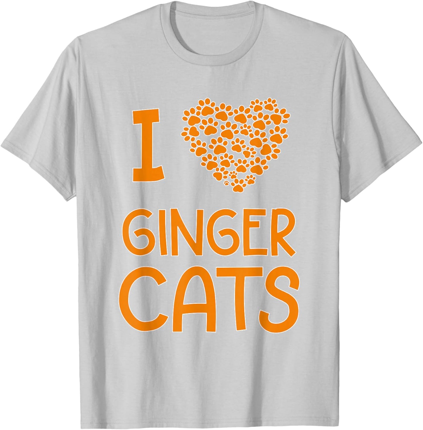 I Love Ginger Cats Cat Lover Paw Print Heart T-Shirt - T-Shirt | Ash