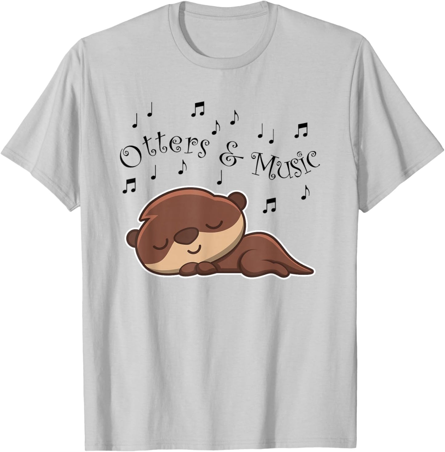 Otters and Music Notes Musician Clef Cute Sea Otter T-Shirt - T-Shirt | Ash