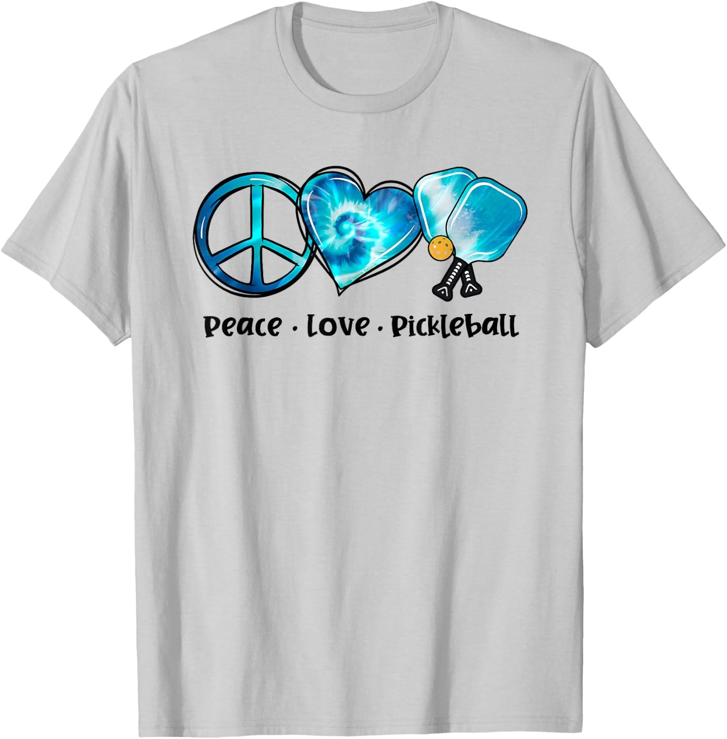 Blue Tie Dye Peace Love Pickleball Lovers Cute Pickleball T-Shirt - T-Shirt | Ash
