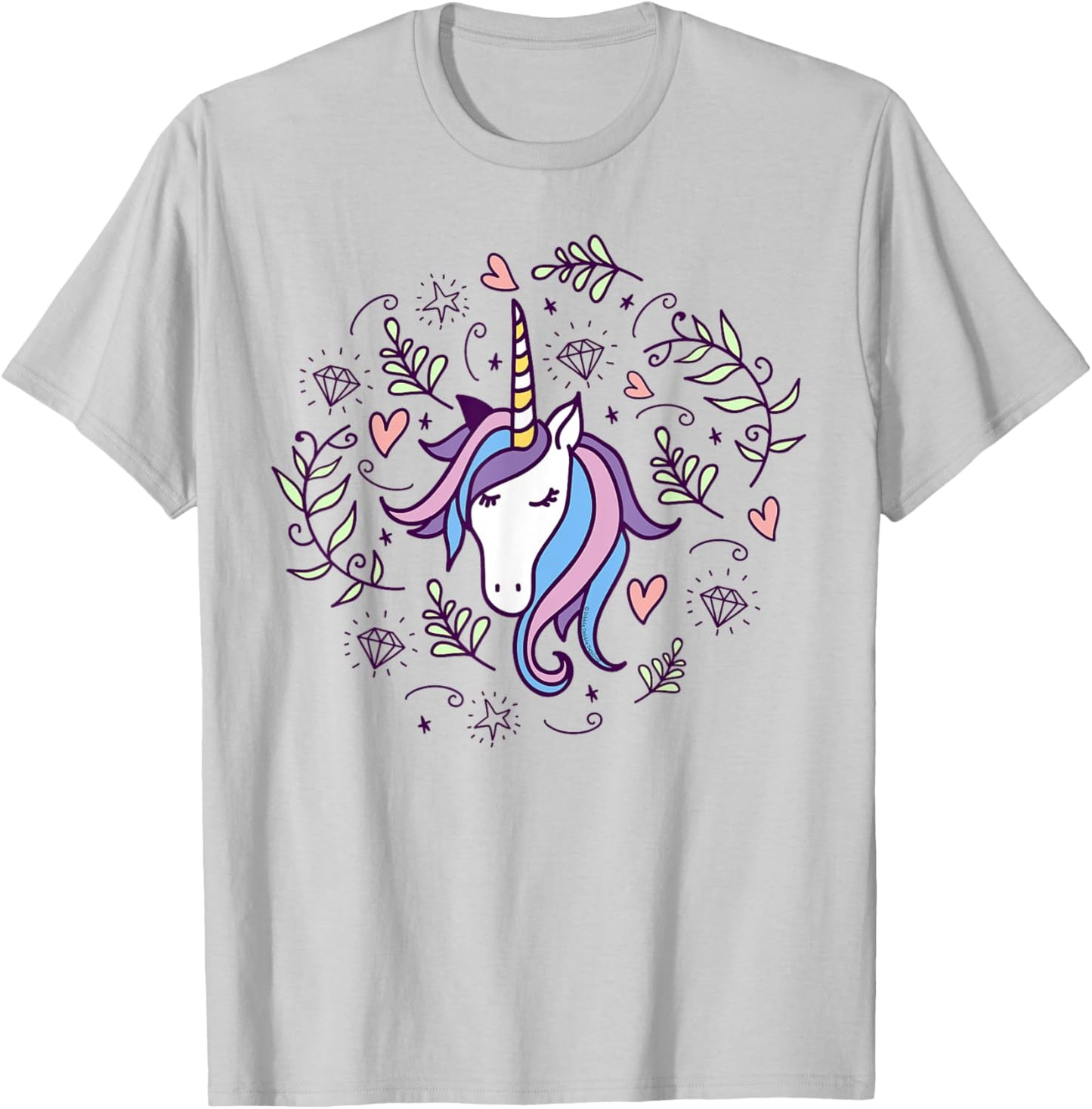 Unicorn with Pink Hearts and Diamonds Magical Unicorn T-Shirt - T-Shirt | Ash