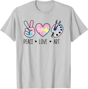 Peace Love Art Shirt Pastel Rainbow Tie Dye Artist Hippie T-Shirt - T-Shirt | Ash